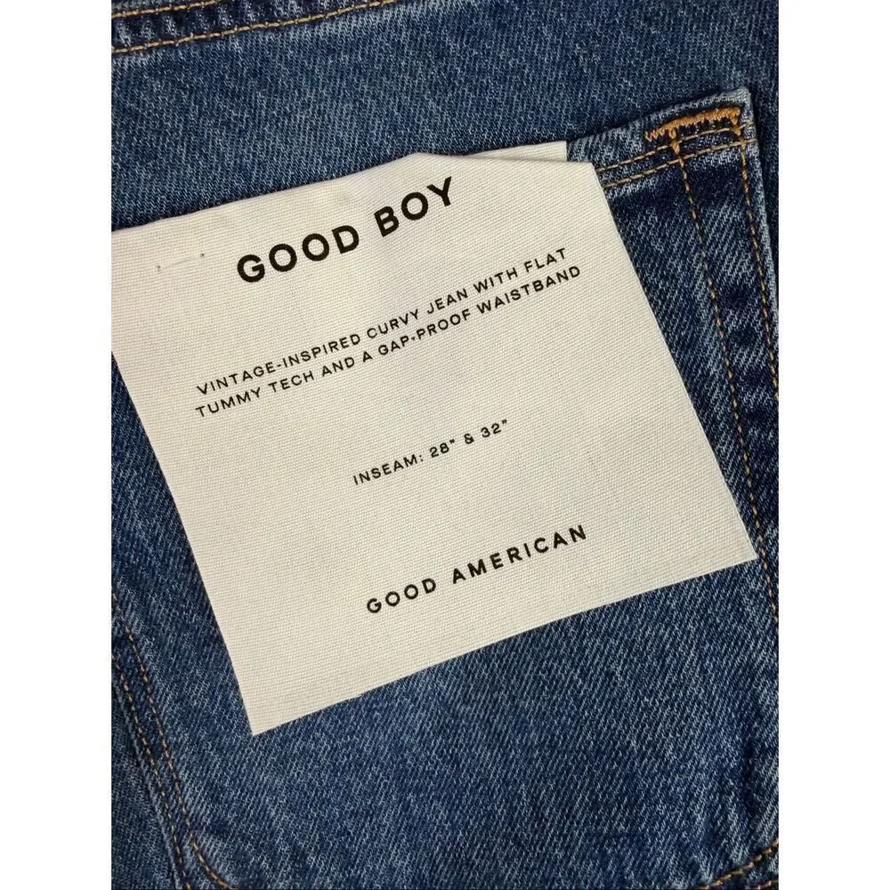 New Good American Good Boy Jeans GBFH134T Size 14 Raw Fray Hem High Waist